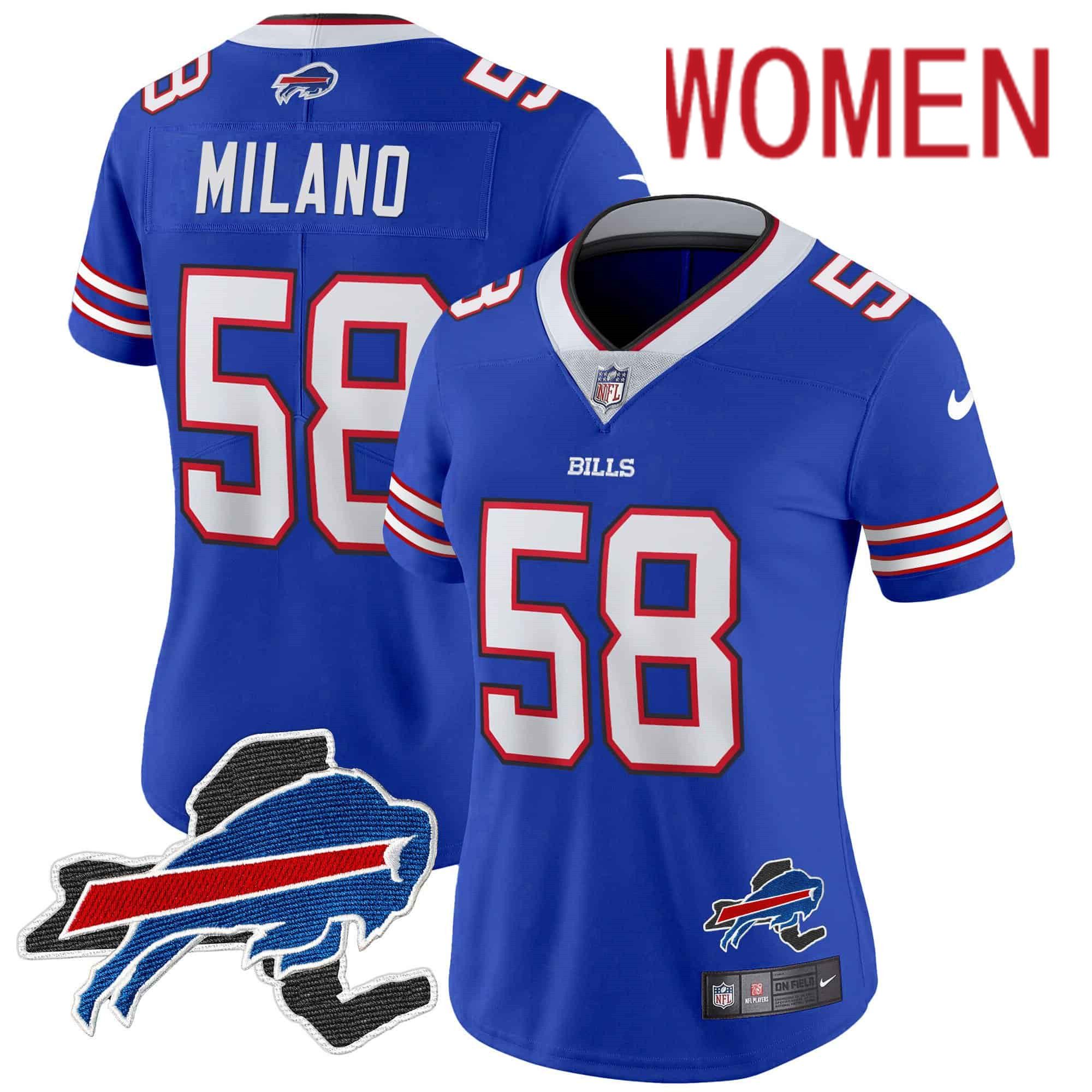Women Buffalo Bills #58 Milano Blue 2024 Nike Patch Vapor Limited NFL Jersey style 1
